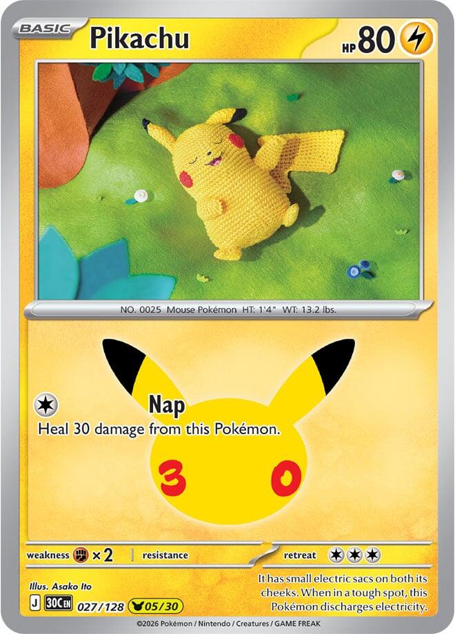 Pikachu 027/128 card from ME: 30th Celebration