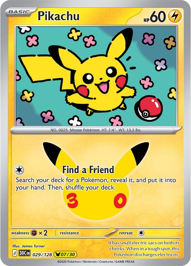 Pikachu 029/128 card from ME: 30th Celebration