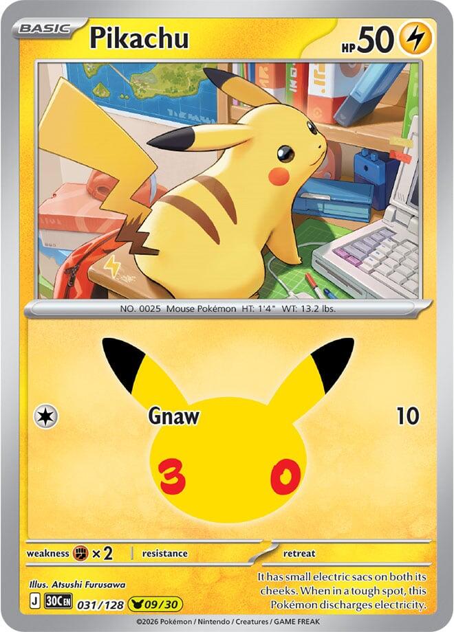 Pikachu 031/128 card from ME: 30th Celebration