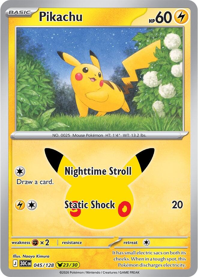 Pikachu 045/128 card from ME: 30th Celebration