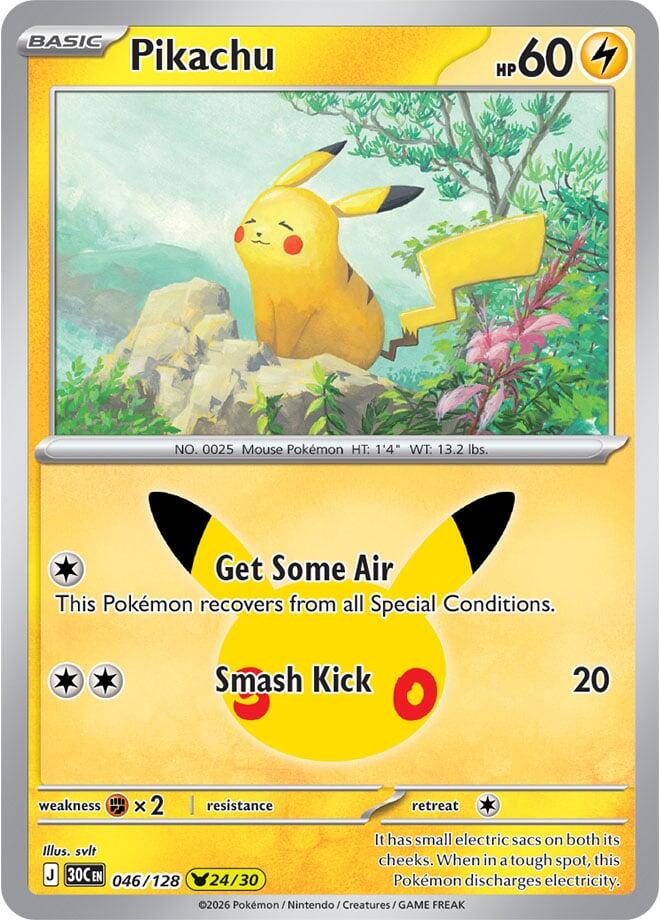 Pikachu 046/128 card from ME: 30th Celebration