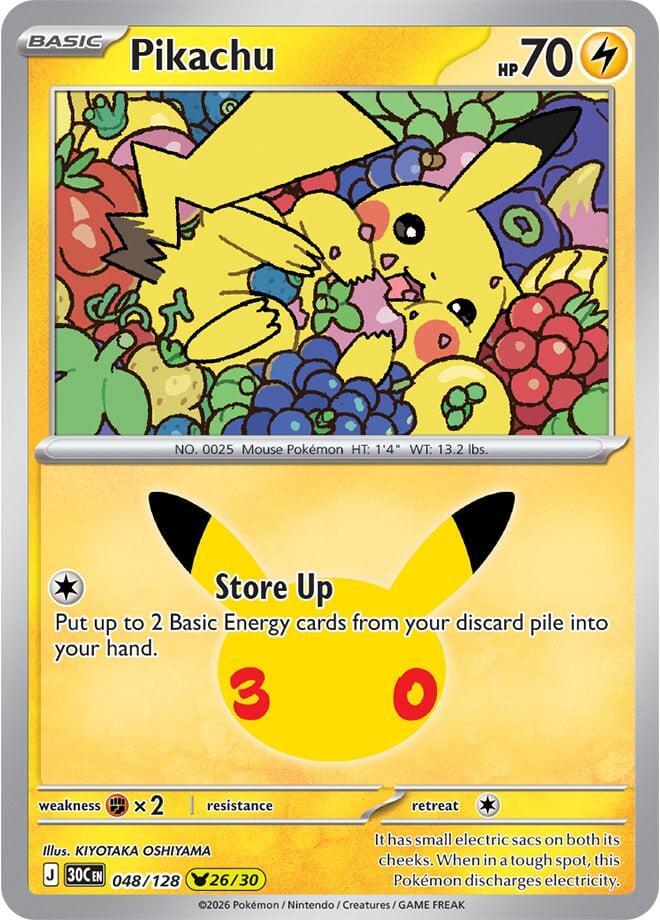 Pikachu 048/128 card from ME: 30th Celebration