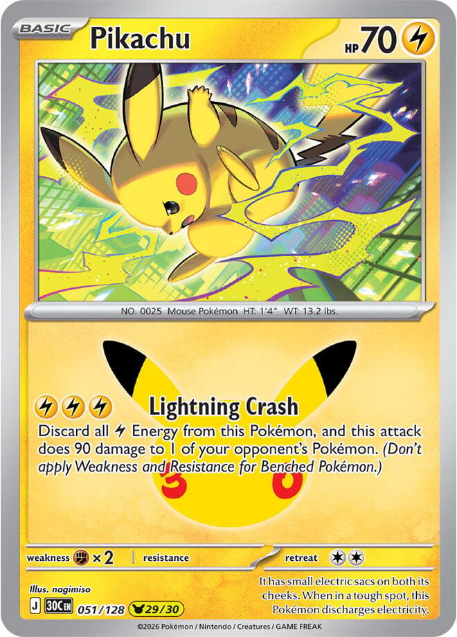 Pikachu 051/128 card from ME: 30th Celebration