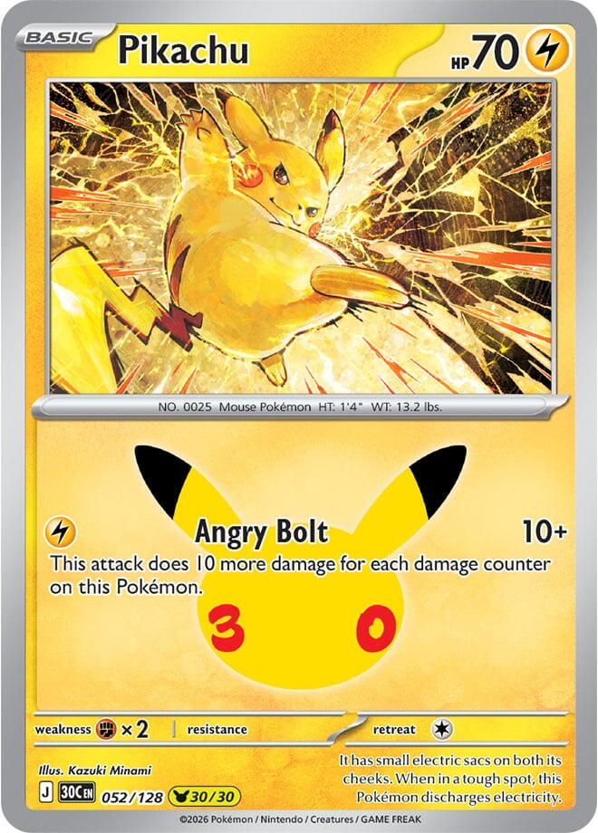 Pikachu 052/128 card from ME: 30th Celebration