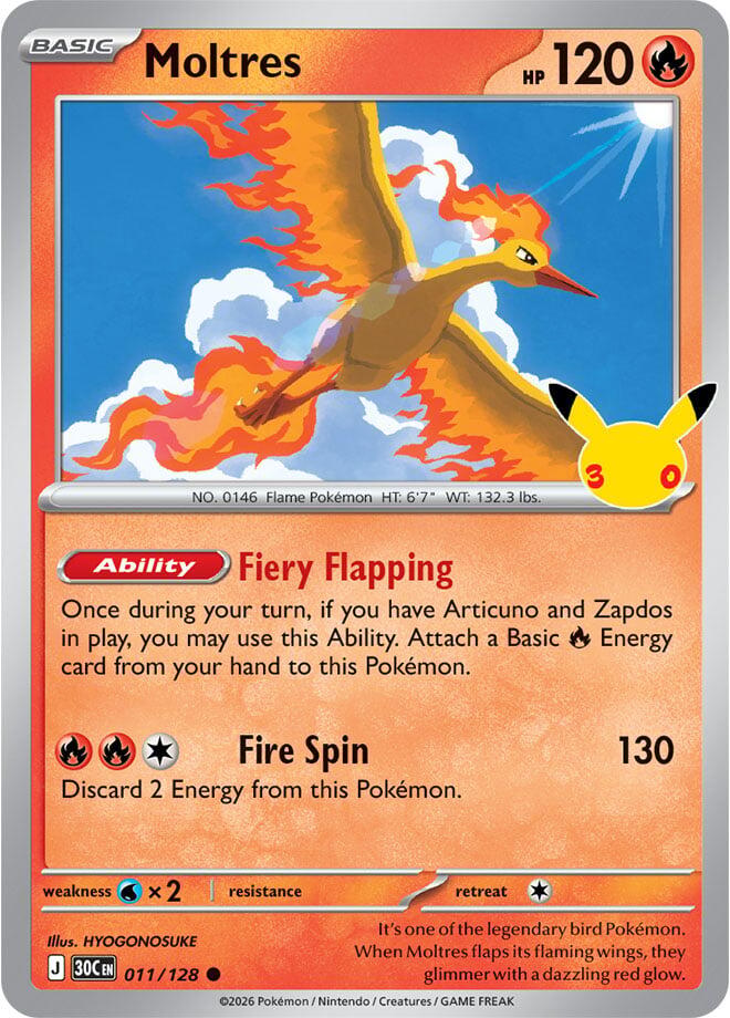 Moltres 011/128 card from ME: 30th Celebration