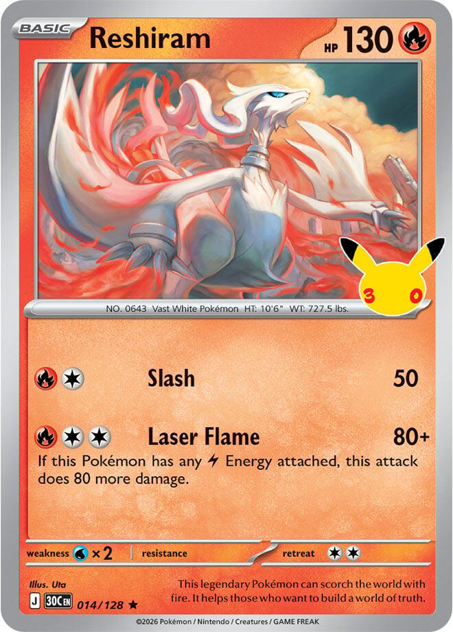 Reshiram 014/128 card from ME: 30th Celebration