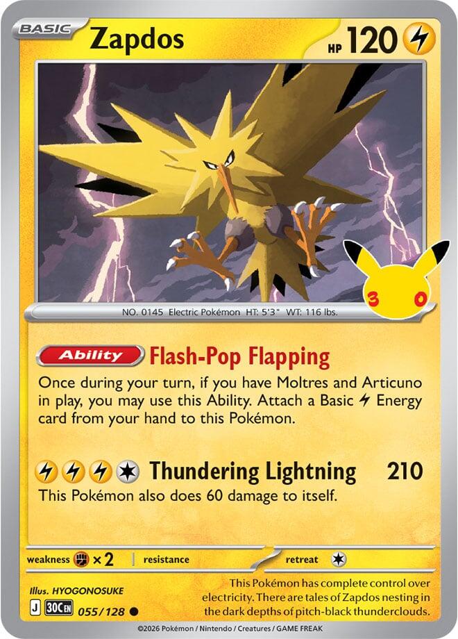 Zapdos 055/128 card from ME: 30th Celebration