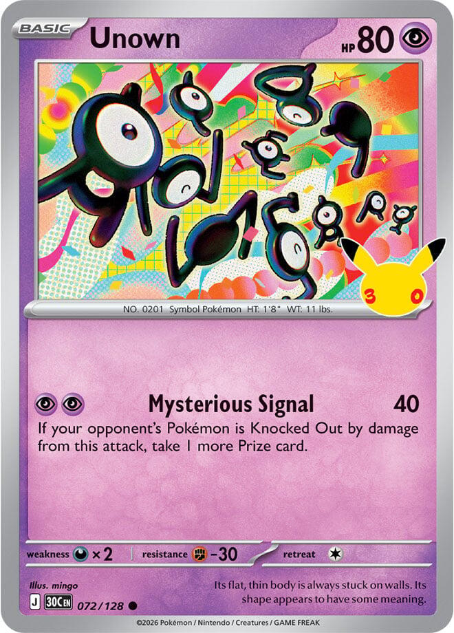 Unown 072/128 card from ME: 30th Celebration