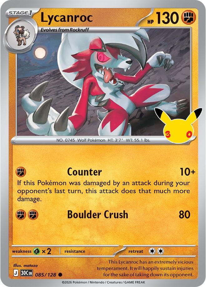 Lycanroc 085/128 card from ME: 30th Celebration