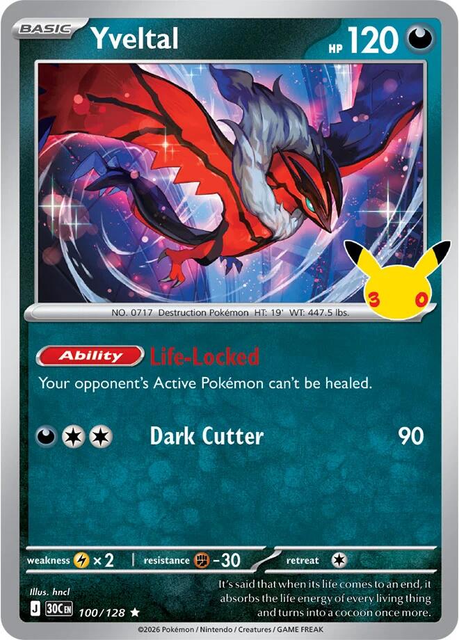 Yveltal 100/128 card from ME: 30th Celebration