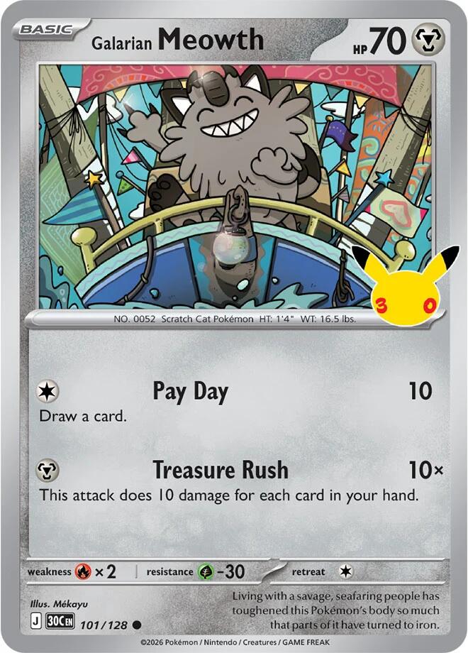 Galarian Meowth 101/128 card from ME: 30th Celebration