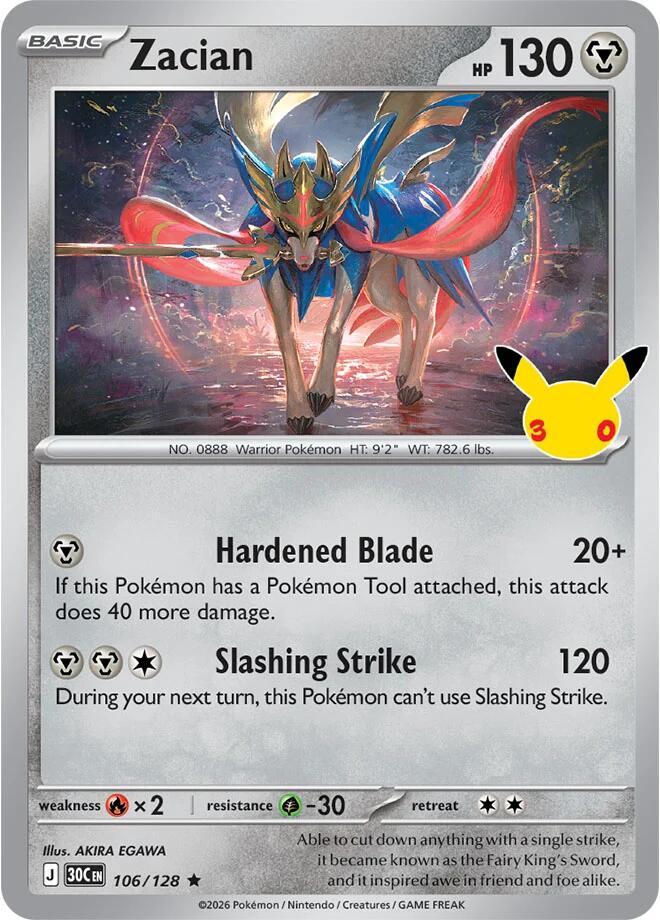 Zacian 106/128 card from ME: 30th Celebration