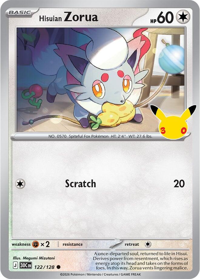 Hisuian Zorua 122/128 card from ME: 30th Celebration