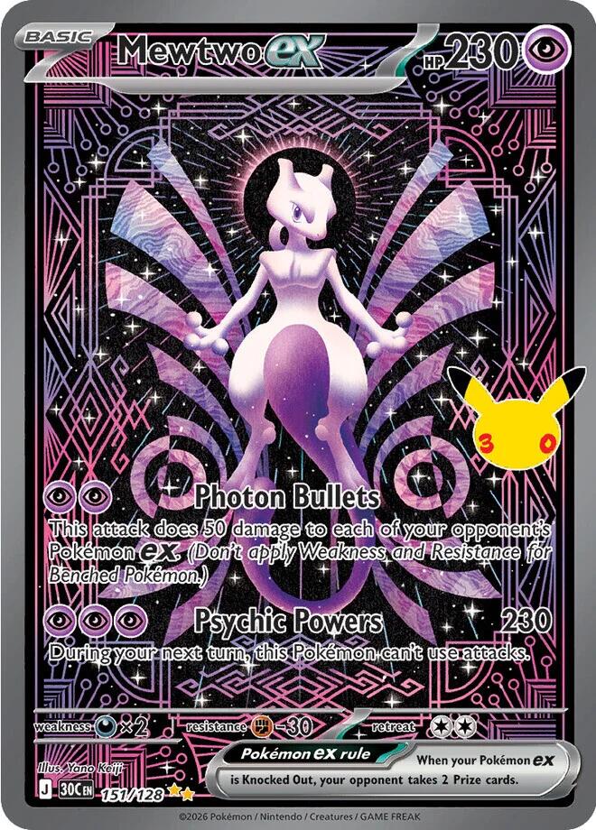 Mewtwo ex 151/128 card from ME: 30th Celebration