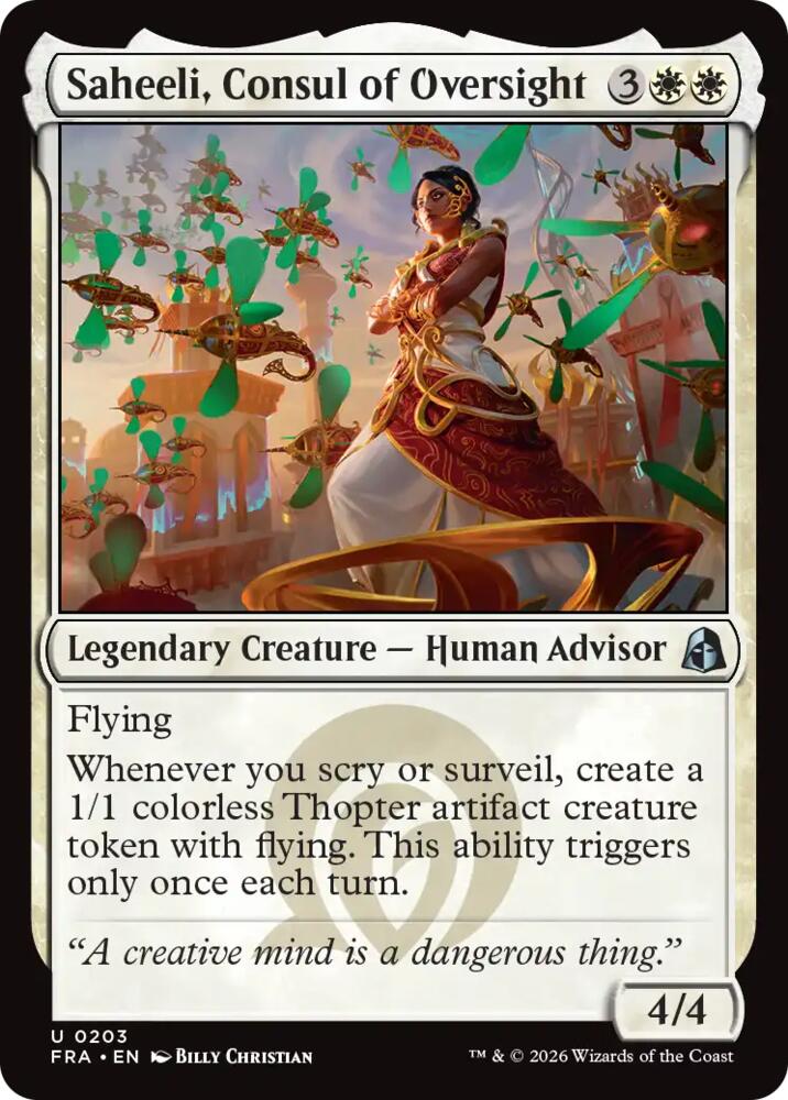 Saheeli, Consul of Oversight 203 card from Reality Fracture