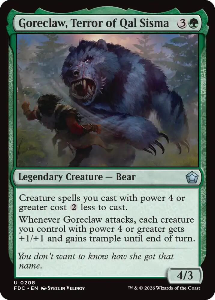 Goreclaw, Terror of Qal Sisma 208 card from Commander: Foundations