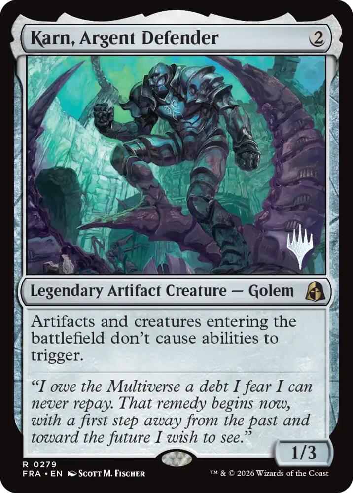 Karn, Argent Defender 279 card from Promo Pack: Reality Fracture