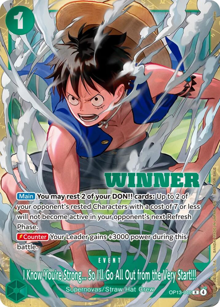 I Know You're Strong... So I'll Go All Out from the Very Start!!! (Winner Pack 2026 Vol. 4) OP13-040 card from One Piece Promotion Cards