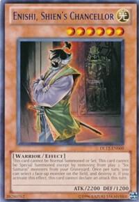 Enishi, Shien's Chancellor (Red) DL12-EN009 card from Duelist League Promo