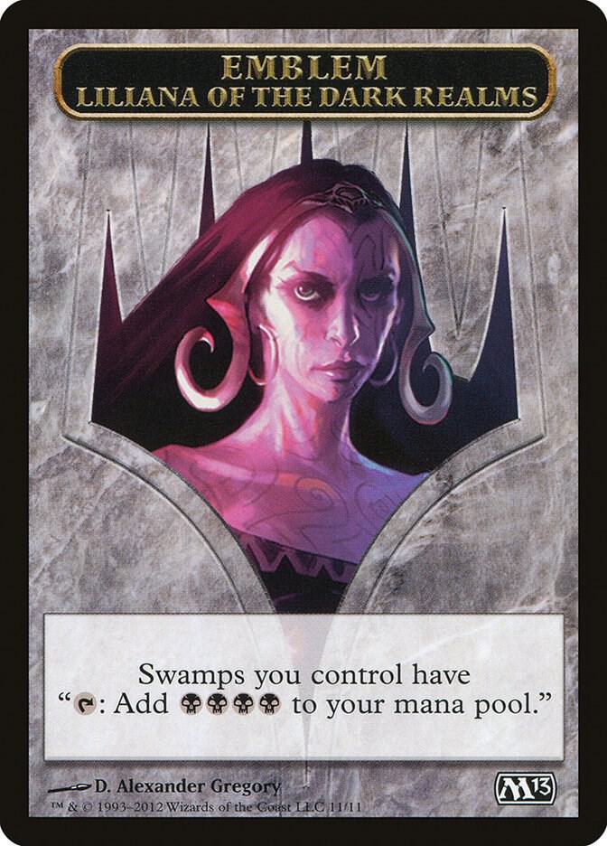 Emblem - Liliana of the Dark Realms 11 card from Magic 2013 (M13)