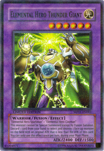 Elemental Hero Thunder Giant MF01-EN001 card from Mattel Action Figure Promos: Series 1