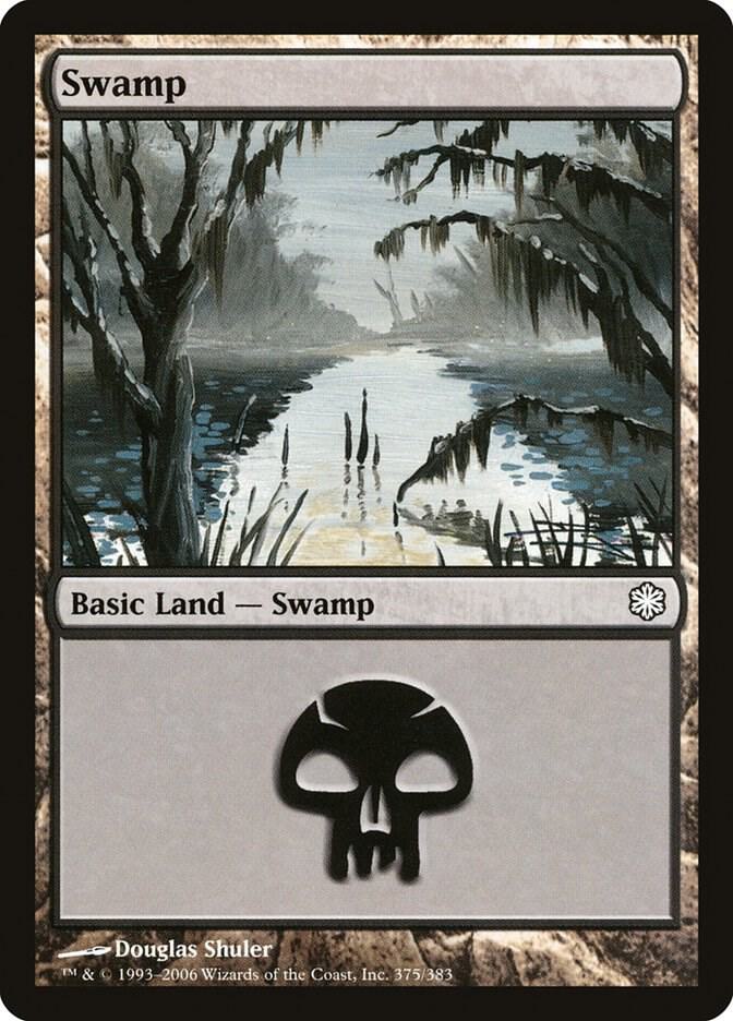 Swamp 375 card from Coldsnap Theme Deck Reprints