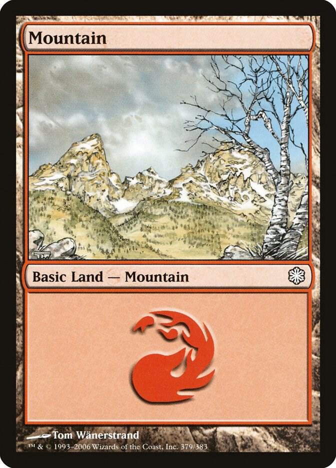 Mountain 379 card from Coldsnap Theme Deck Reprints