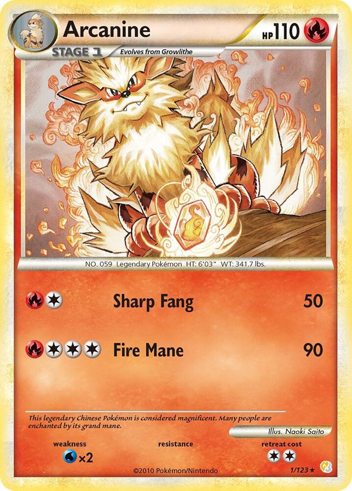 Arcanine 1/123 card from HeartGold SoulSilver