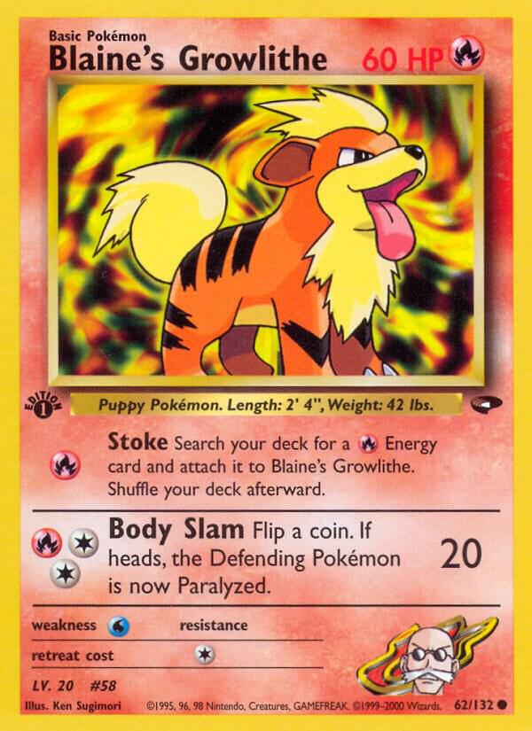 Blaine's Growlithe 062/132 card from Gym Challenge