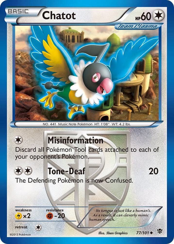 Chatot (Team Plasma) 77/101 card from Plasma Blast