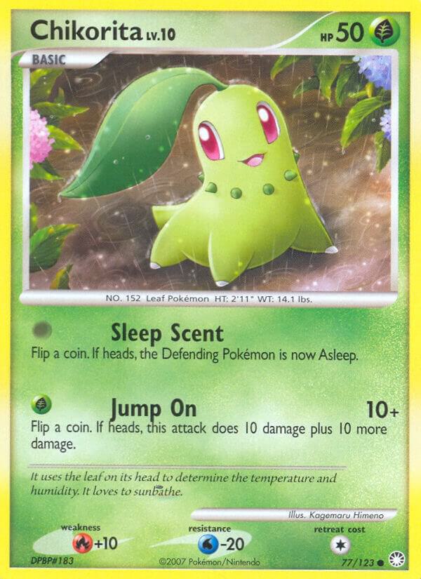 Chikorita 77/123 card from Mysterious Treasures