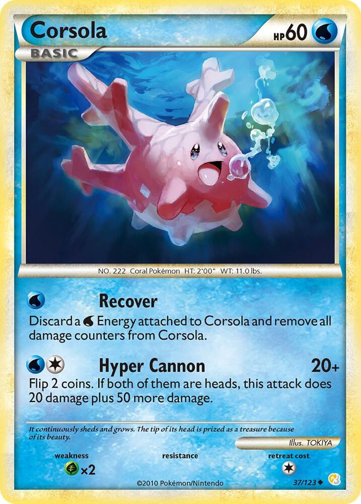 Corsola 37/123 card from HeartGold SoulSilver