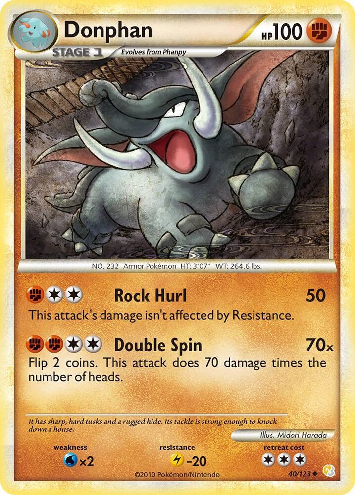 Donphan 40/123 card from HeartGold SoulSilver