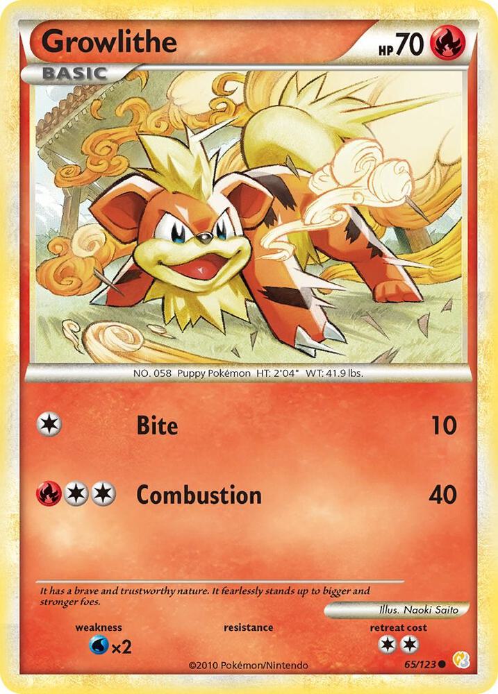 Growlithe 65/123 card from HeartGold SoulSilver