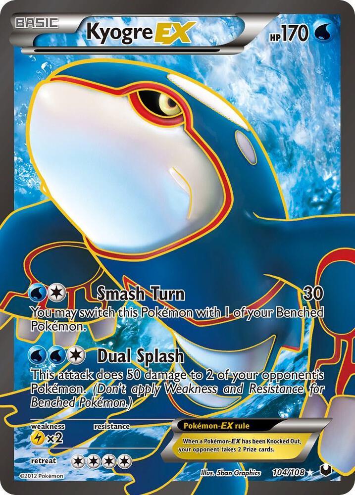 Kyogre EX (104 Full Art) 104/108 card from Dark Explorers