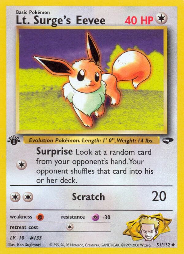 Lt. Surge's Eevee 051/132 card from Gym Challenge