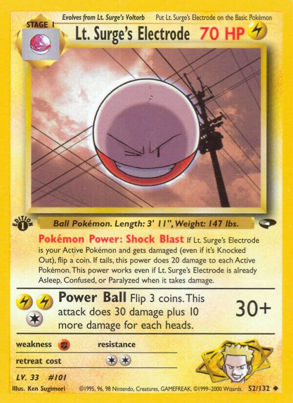 Lt. Surge's Electrode 052/132 card from Gym Challenge