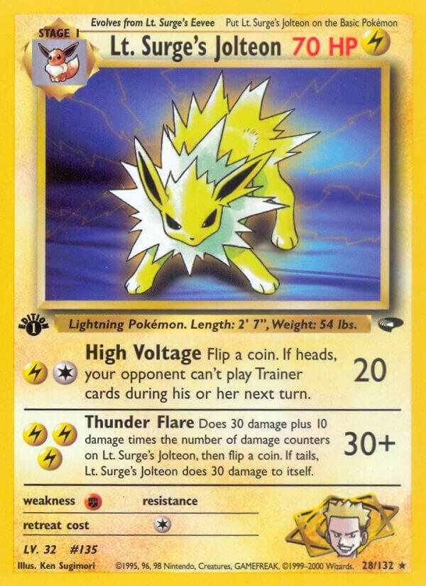Lt. Surge's Jolteon 028/132 card from Gym Challenge