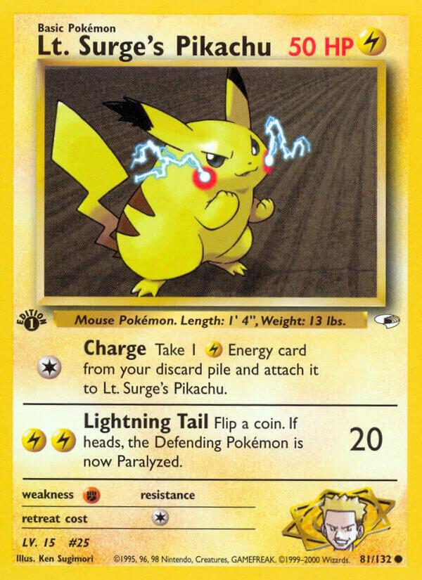 Lt. Surge's Pikachu 081/132 card from Gym Heroes