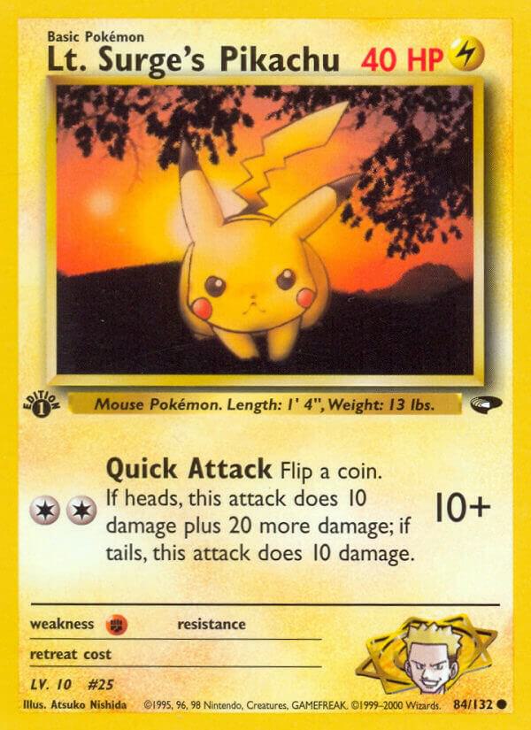 Lt. Surge's Pikachu 084/132 card from Gym Challenge