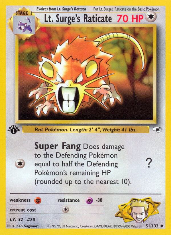 Lt. Surge's Raticate 051/132 card from Gym Heroes