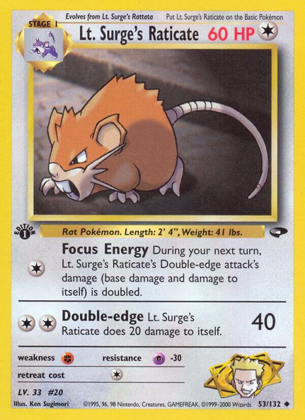 Lt. Surge's Raticate 053/132 card from Gym Challenge