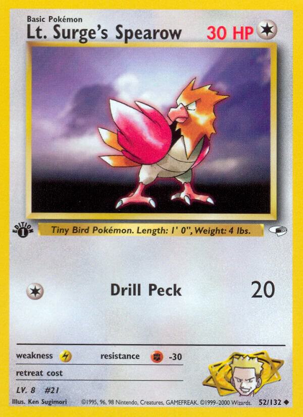 Lt. Surge's Spearow (52) 052/132 card from Gym Heroes