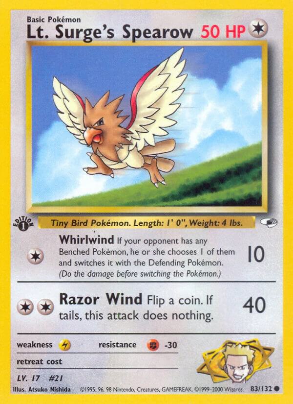 Lt. Surge's Spearow (83) 083/132 card from Gym Heroes