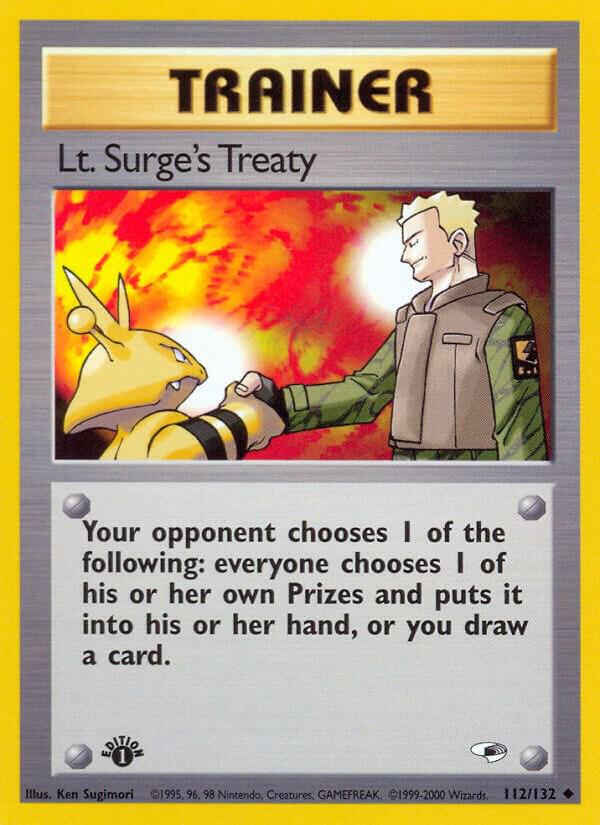 Lt. Surge's Treaty 112/132 card from Gym Heroes