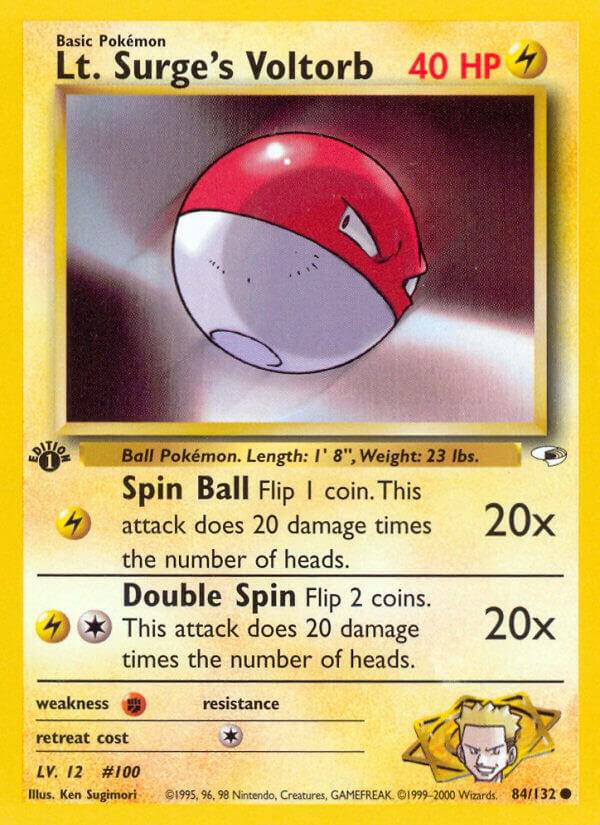 Lt. Surge's Voltorb 084/132 card from Gym Heroes