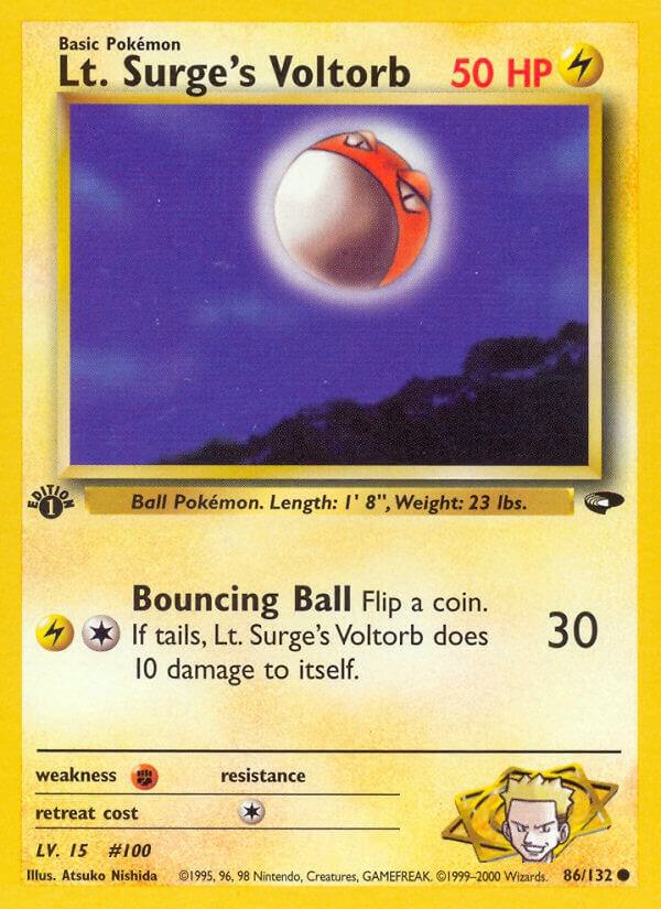 Lt. Surge's Voltorb 086/132 card from Gym Challenge