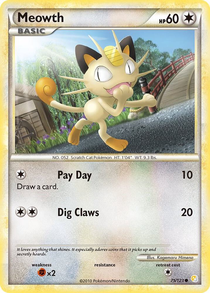 Meowth 75/123 card from HeartGold SoulSilver