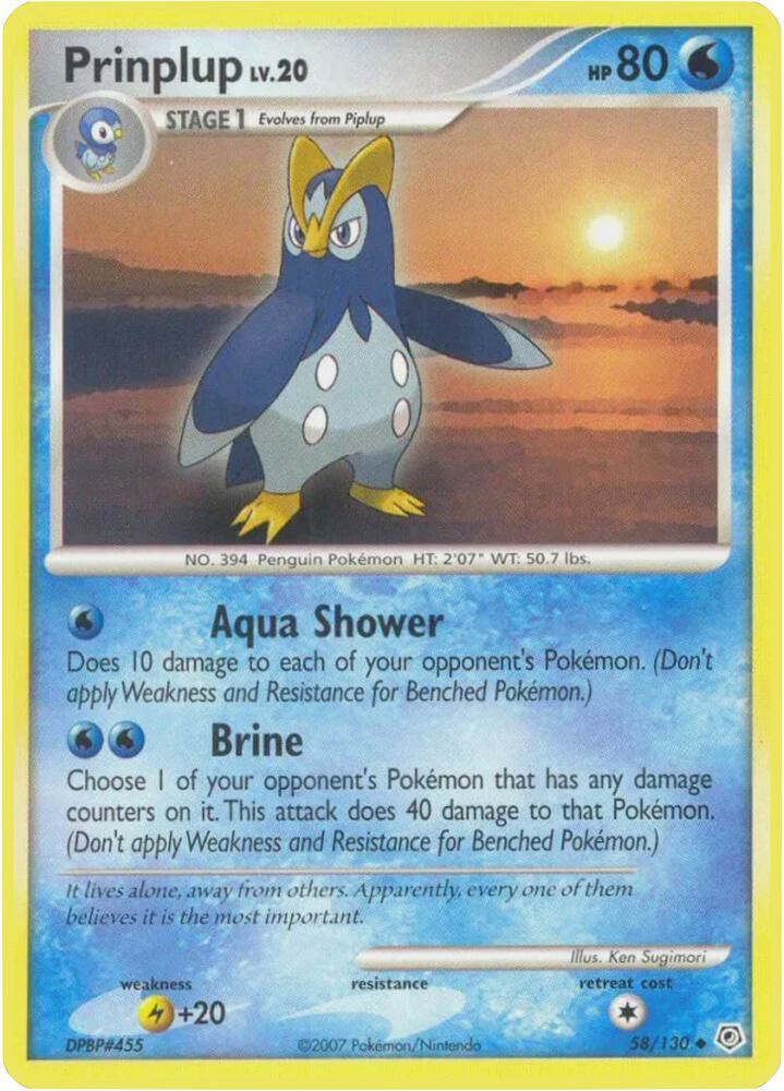 Prinplup 58/130 card from Diamond and Pearl