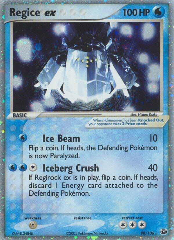 Regice ex 98/106 card from Emerald